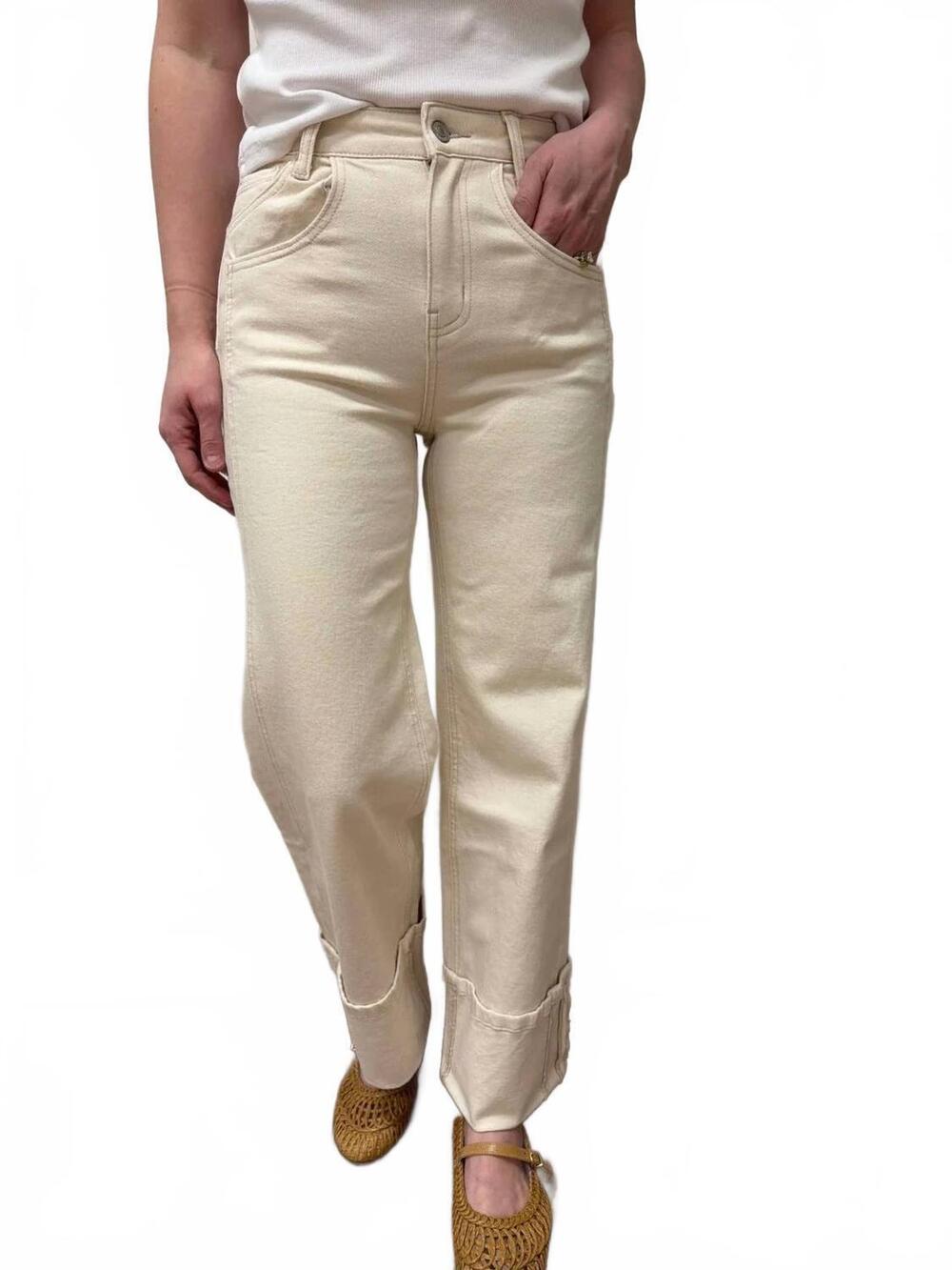 NEW VERVET BY FLYING MONKEY high rise cuffed wide leg denim pants in cream